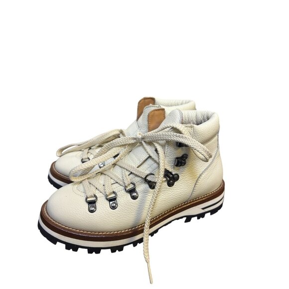 Mon Piz Ankle Boots White Leather Upper Lace-Up Size 7 - Picture 1 of 10